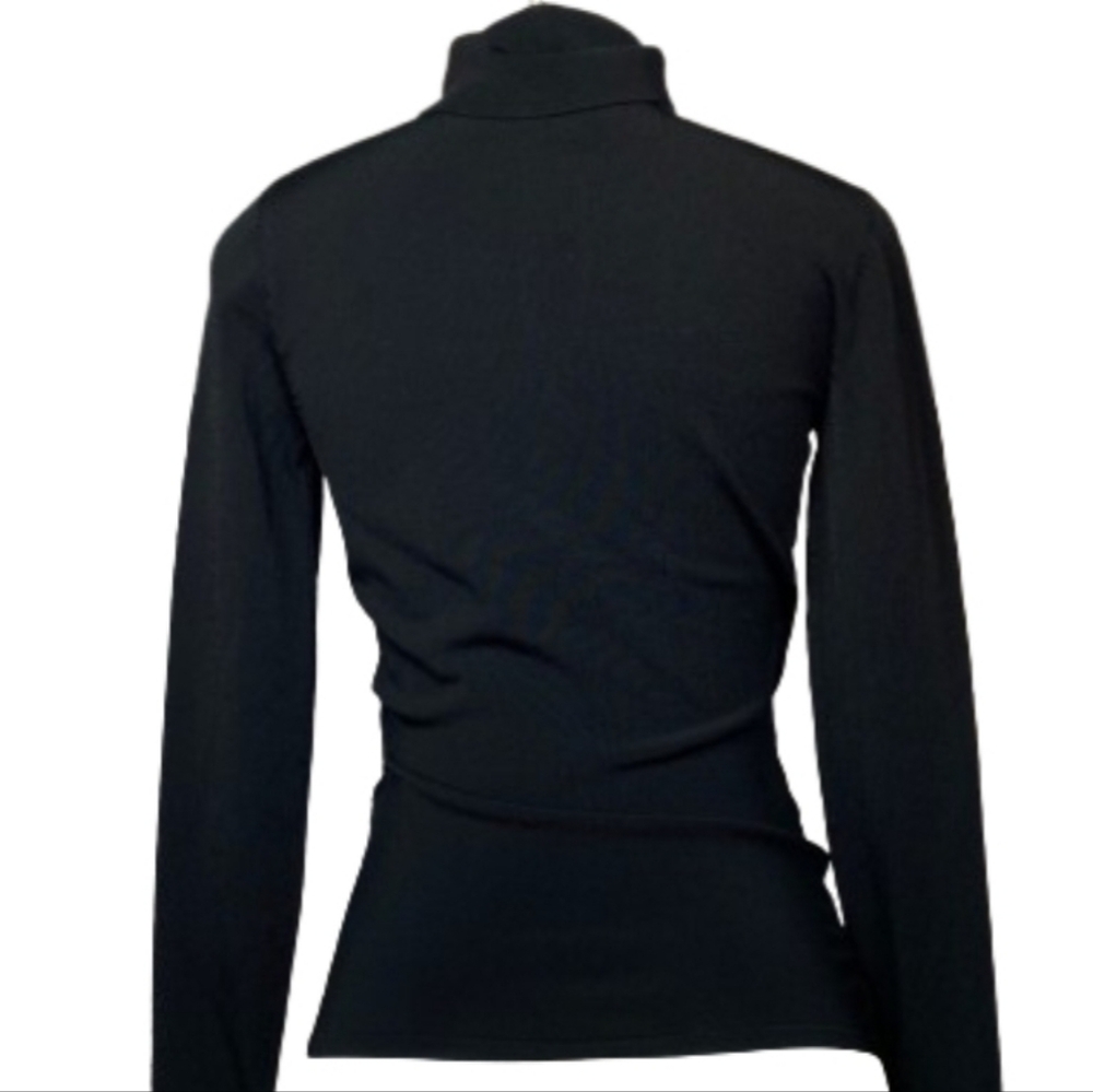 Vintage Cache Faux Wrap LS Ribbed Fitted Bodycon Turtleneck Keyhole - Picture 5 of 6